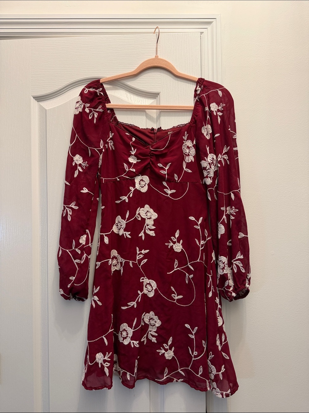 Altar'd State Burgundy Floral Long Sleeve Mini Dress